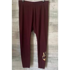 Nike Women's NSW Gx Metallic Leggings Burgundy Metallic Size Medium